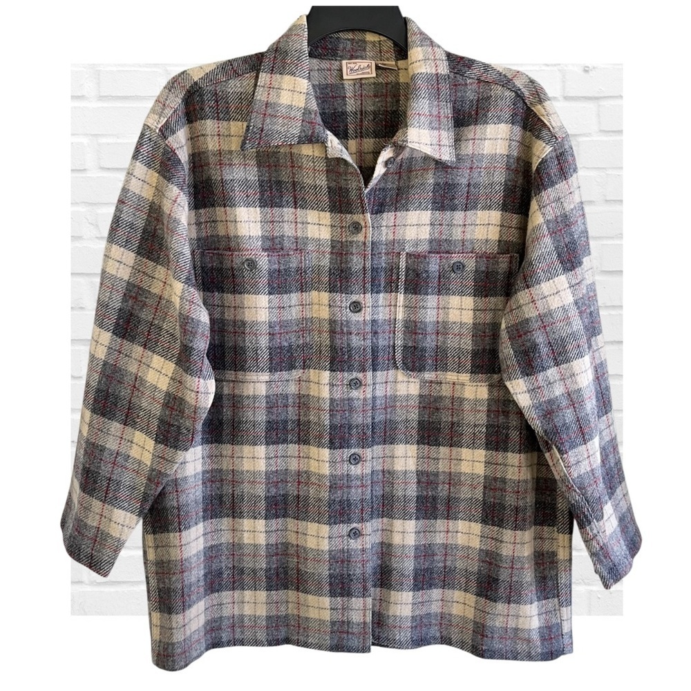 Woolrich Vintage Wool Plaid Button Down Flannel Shirt Jacket Cabin Core Size M
